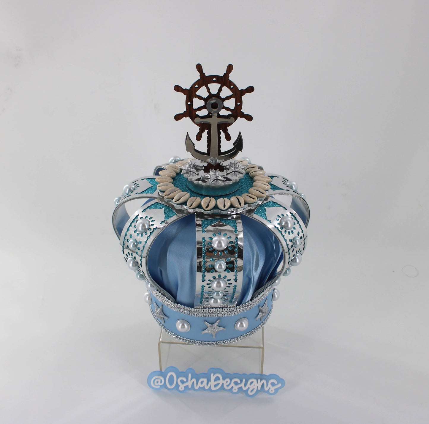 Yemaya Light Blue and Silver Crown with Shell