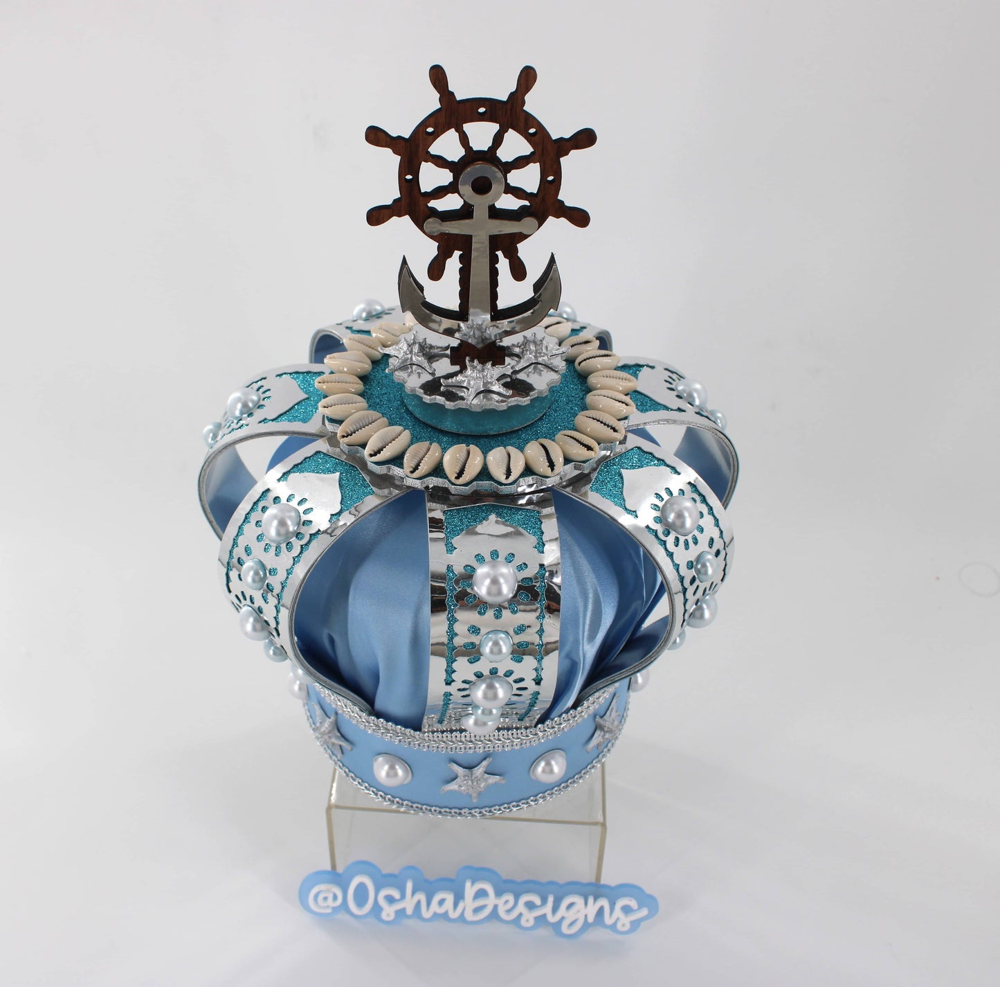 Yemaya Light Blue and Silver Crown with Shell