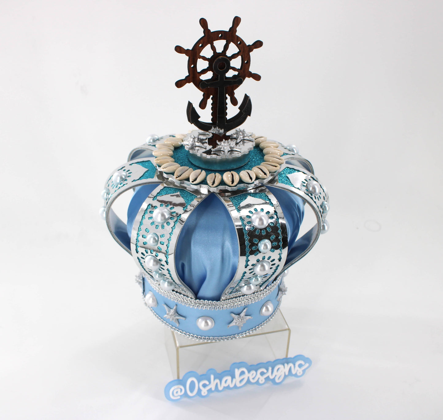 Yemaya Light Blue and Silver Crown with Shell