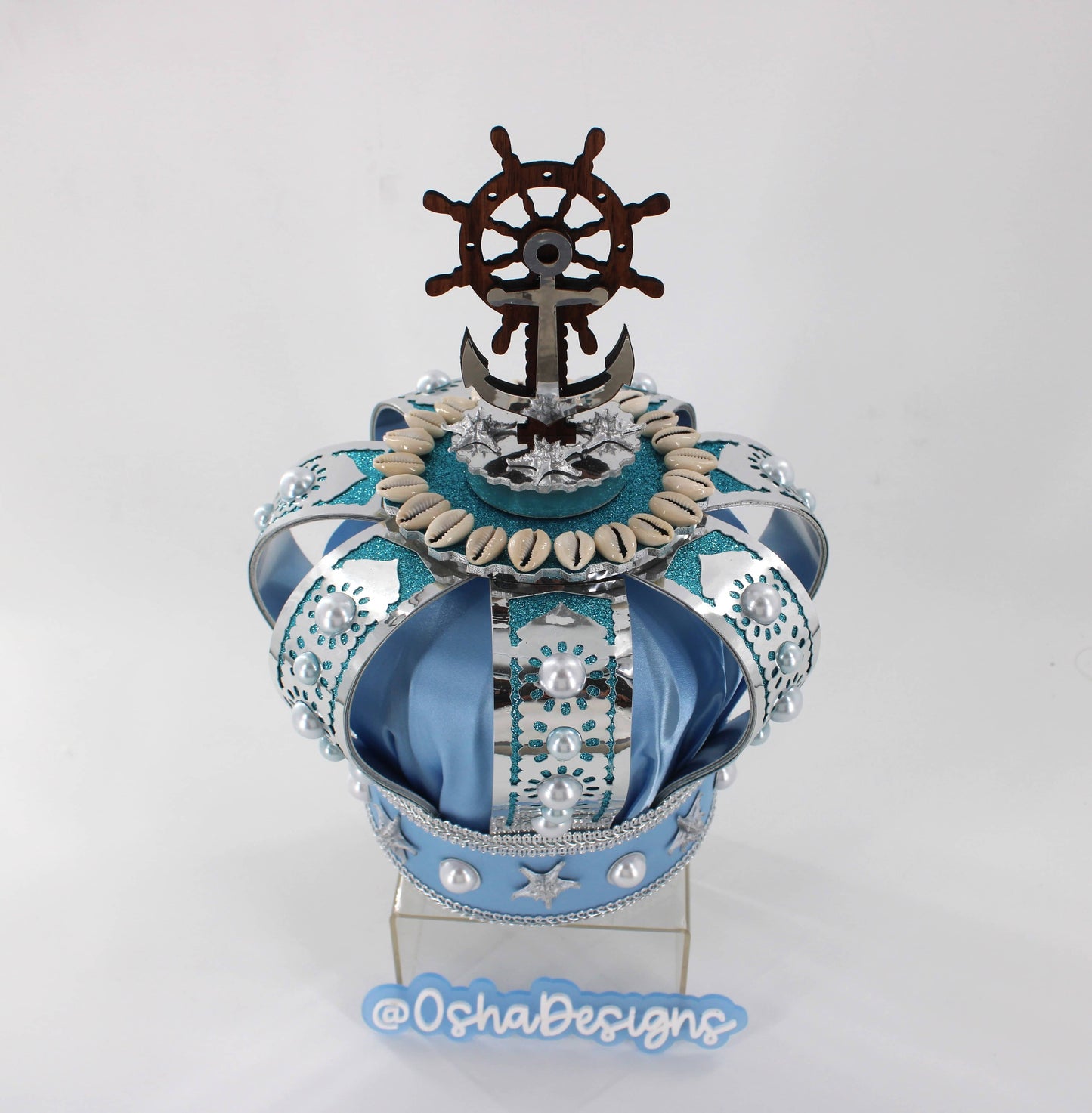 Yemaya Light Blue and Silver Crown with Shell