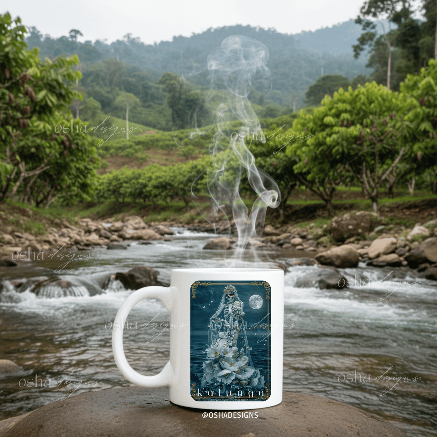 Mystical Skeleton Kalunga Madre Agua Yemaya Coffee Mug 11oz | Spiritual Gothic Ceramic Cup | Day of the Dead Gift | Sublimated Art Mug