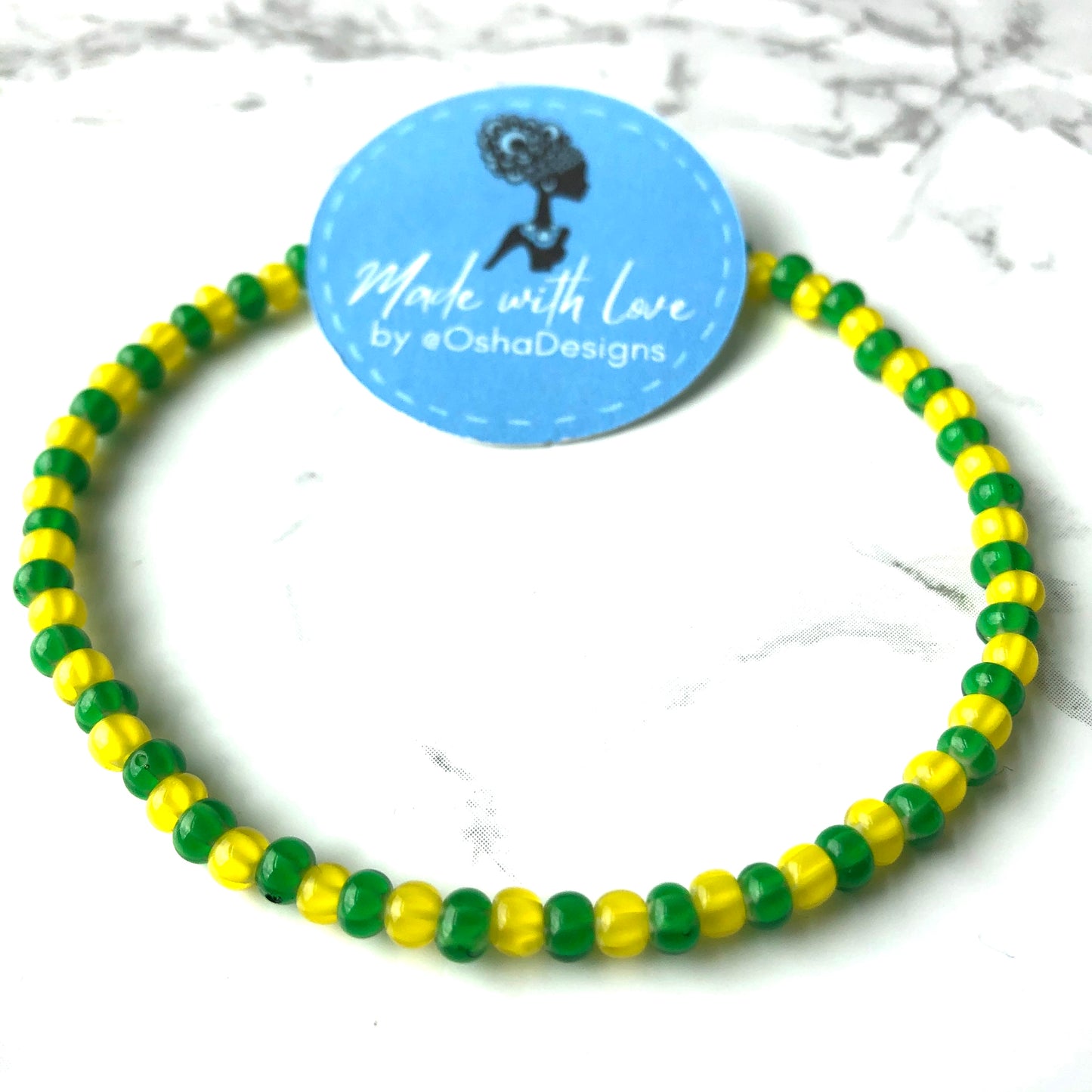 Orula Green and Yellow Stretchy Beaded Bracelet