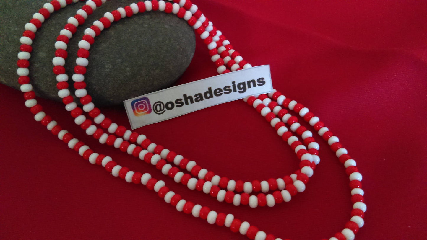 Shango White and Red Beaded Necklace