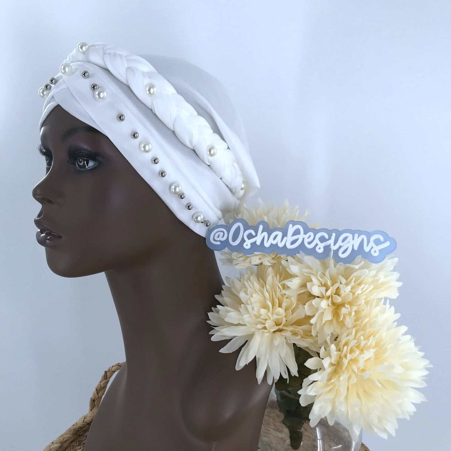 Elegant White Hat Headwrap for Iyawo