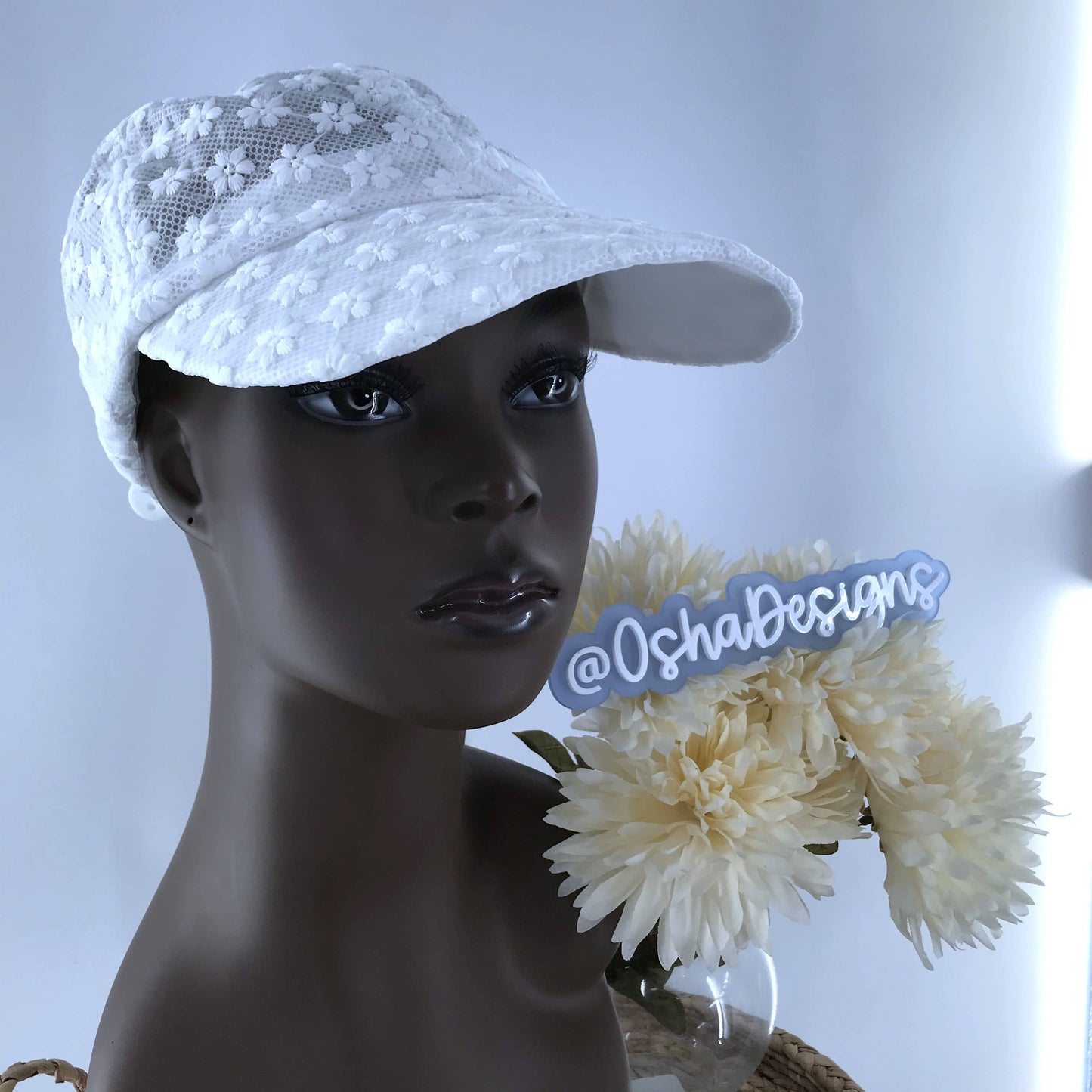 Elegant White Floral Cap