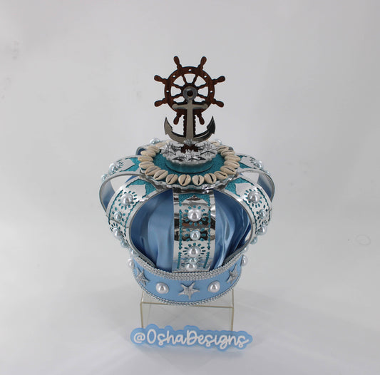 Yemaya Light Blue and Silver Crown with Shell