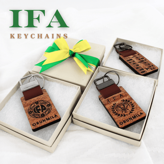 6 Pieces Set Ifa Orunmila Handcrafted Mahogany Wooden Keychain