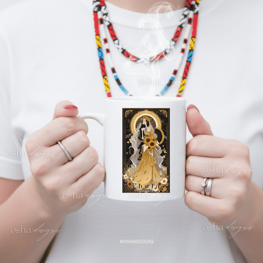 Mystical Skeleton Mama Chola Coffee Mug 11oz | Spiritual Gothic Ceramic Cup | Day of the Dead Gift | Sublimated Art Mug