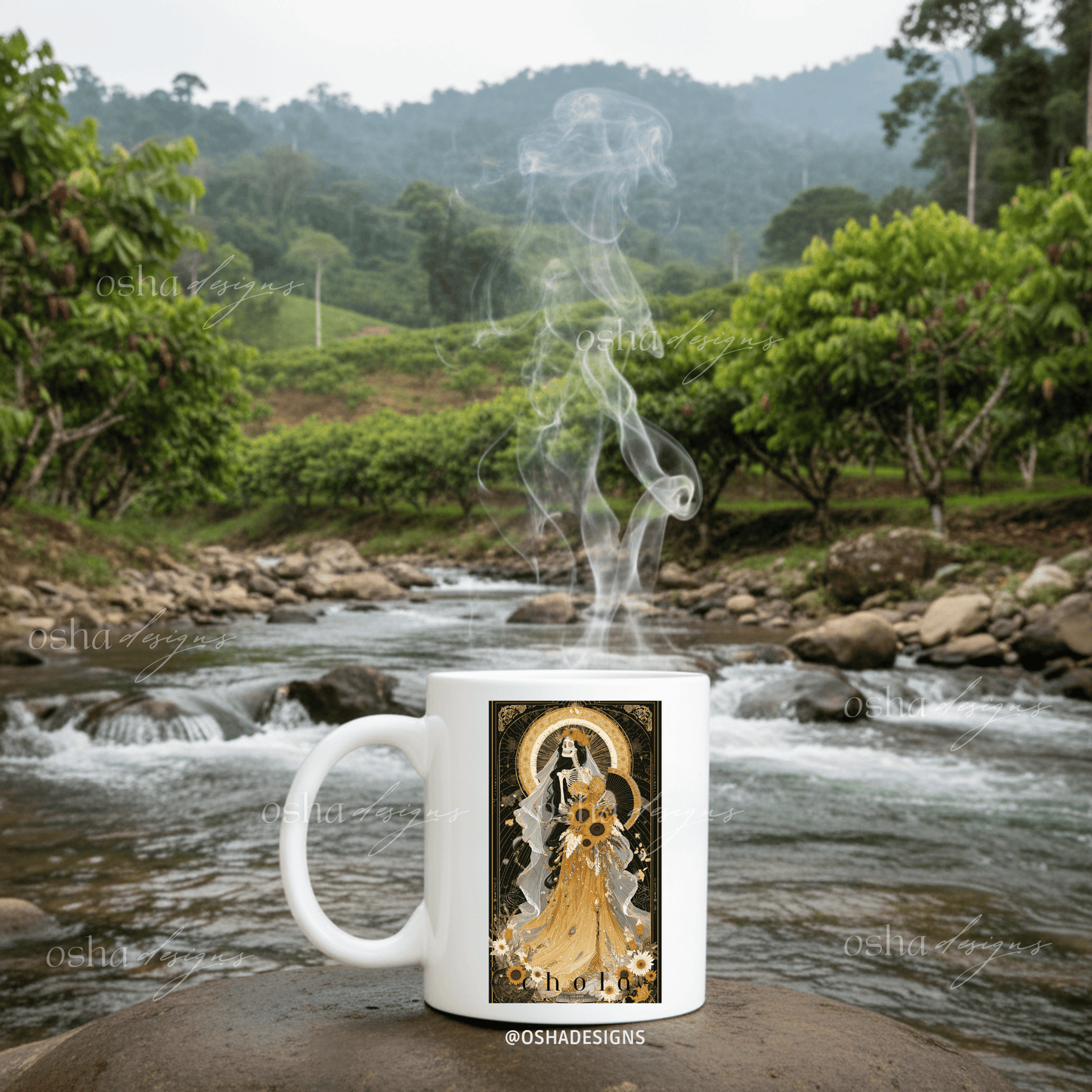 Mystical Skeleton Mama Chola Coffee Mug 11oz | Spiritual Gothic Ceramic Cup | Day of the Dead Gift | Sublimated Art Mug
