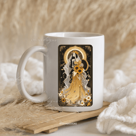 Mystical Skeleton Mama Chola Coffee Mug 11oz | Spiritual Gothic Ceramic Cup | Day of the Dead Gift | Sublimated Art Mug