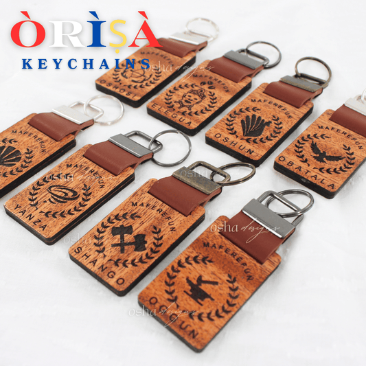 Handcrafted Mahogany Wood Orishas Keychain Yoruba Religion Santeria