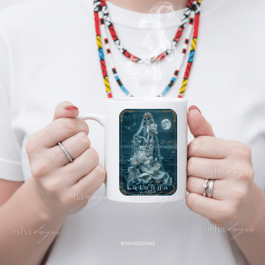 Mystical Skeleton Kalunga Madre Agua Yemaya Coffee Mug 11oz | Spiritual Gothic Ceramic Cup | Day of the Dead Gift | Sublimated Art Mug
