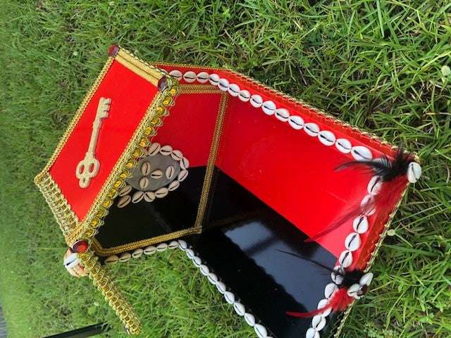 Black and Red Eleggua Wooden House with Shells