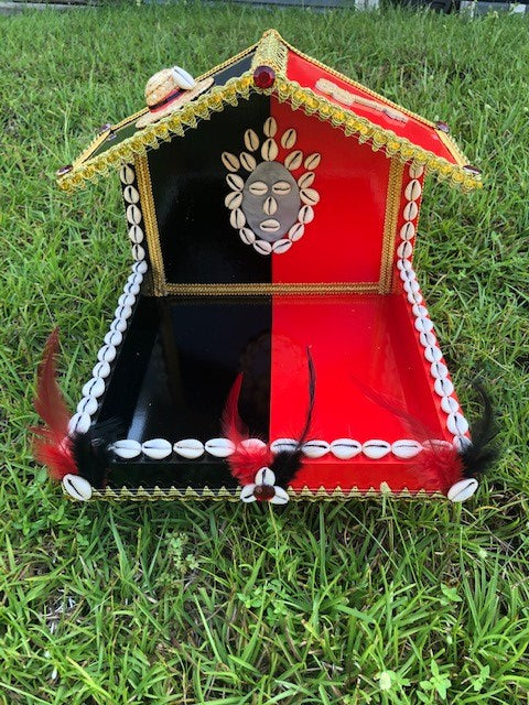 Black and Red Eleggua Wooden House with Shells