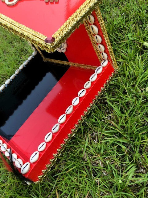 Black and Red Eleggua Wooden House with Shells