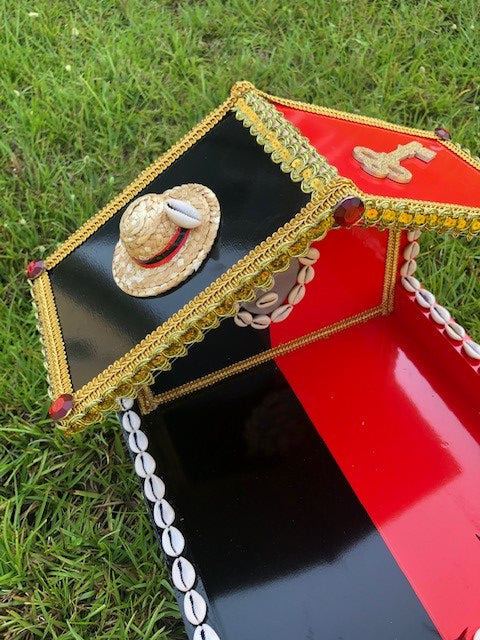 Black and Red Eleggua Wooden House with Shells