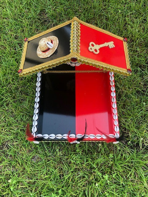 Black and Red Eleggua Wooden House with Shells
