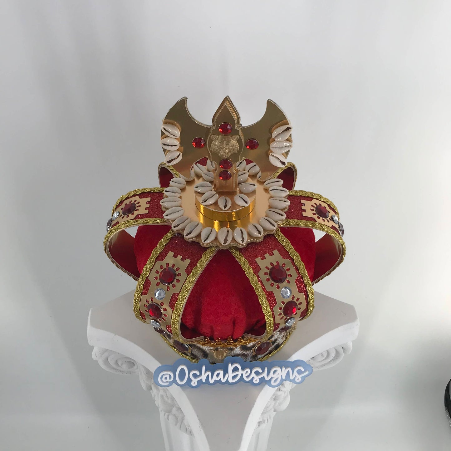 Shango Red and Gold Crown with Tigers