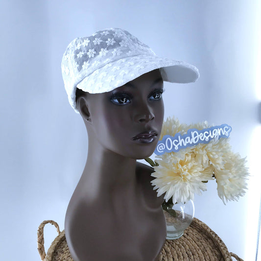 Elegant White Floral Cap