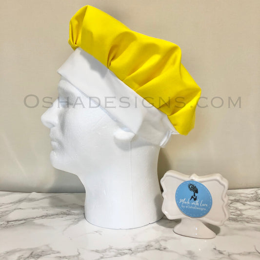 Yellow and White Cotton Fabric Hat for Men