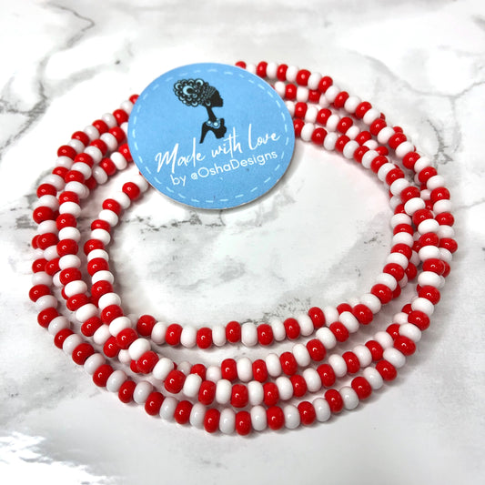 Shango White and Red Beaded Necklace