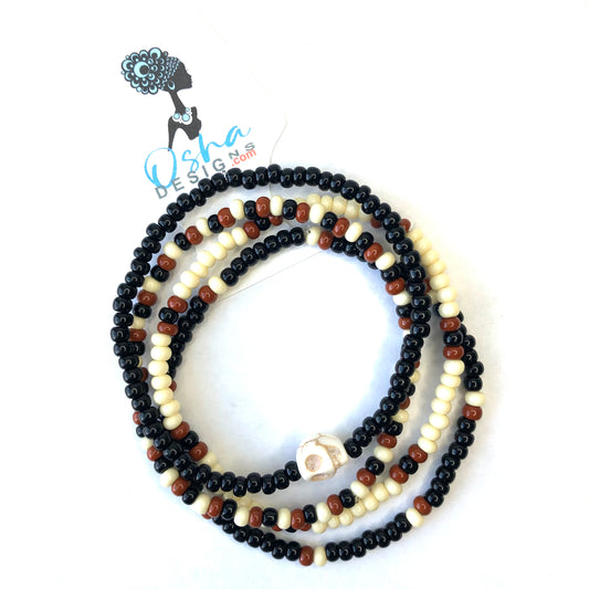 Brown and Black Eggun Skulls Stretchy Beaded Bracelets