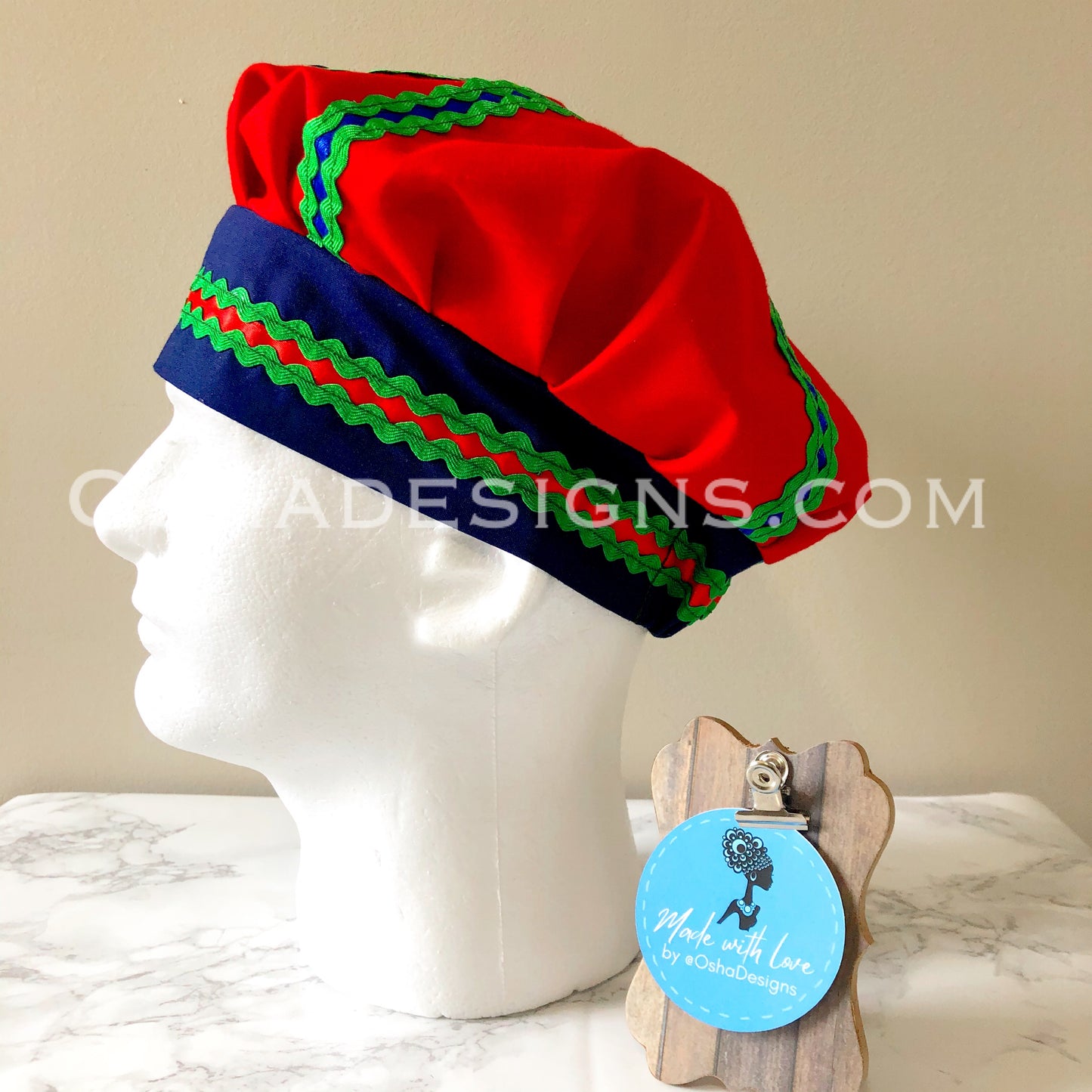 Olokun Navy Blue Green and Red Hat for Men