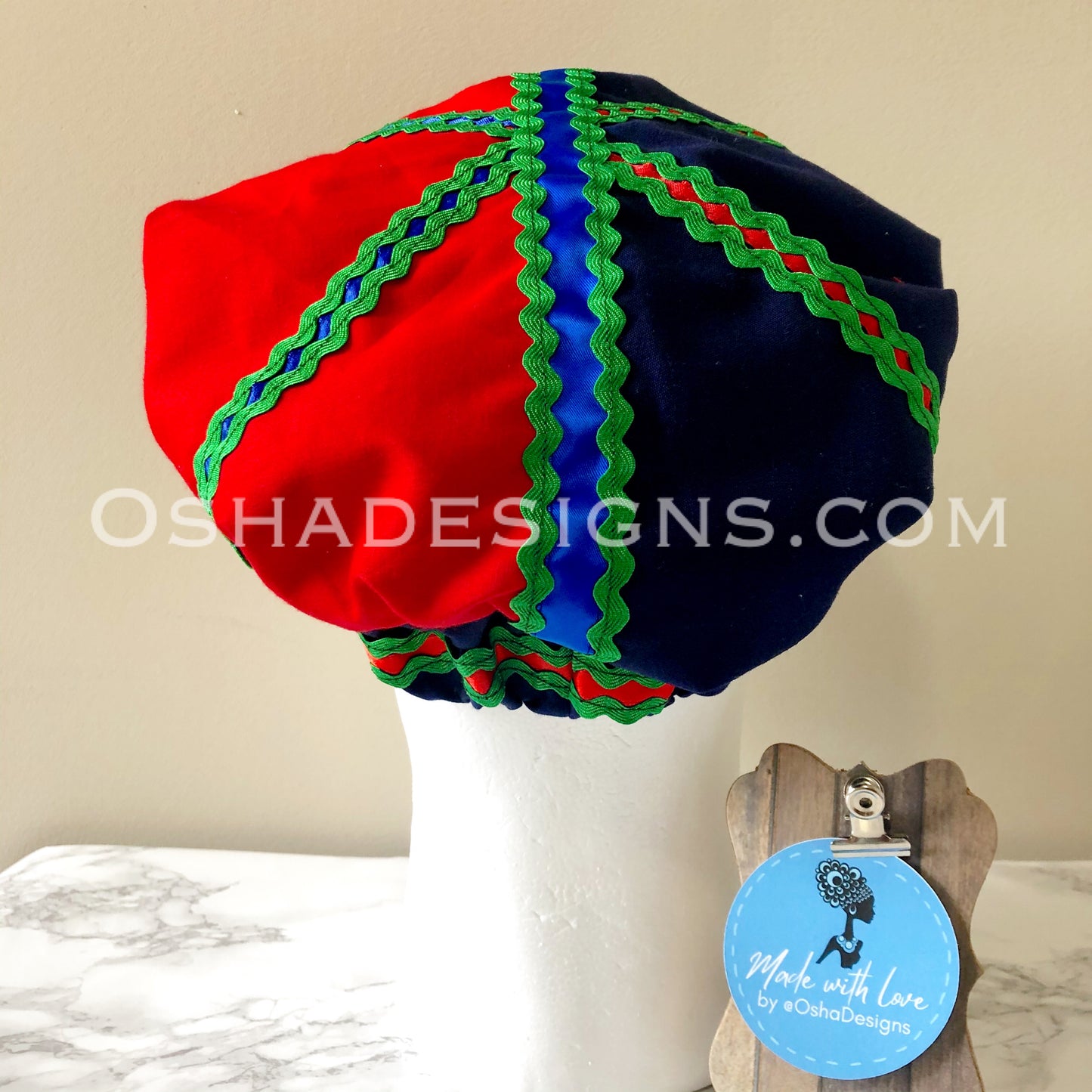 Olokun Navy Blue Green and Red Hat for Men