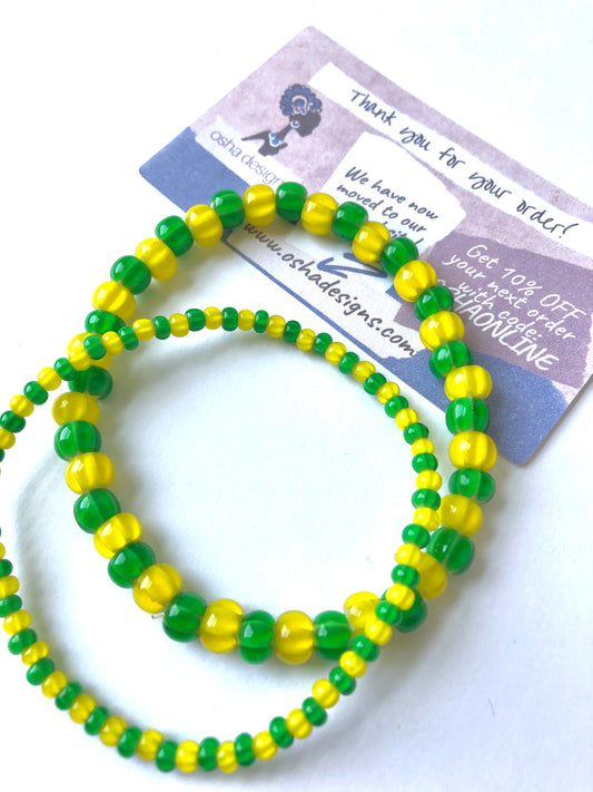 Orula Green and Yellow Stretchy Beaded Bracelet