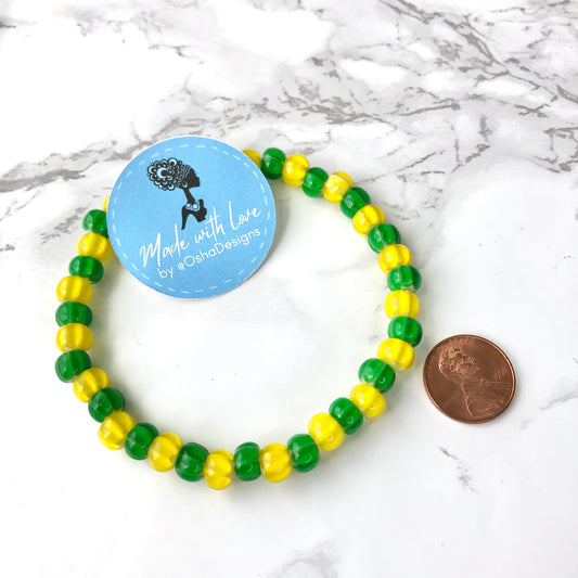 Orula Green and Yellow Stretchy Beaded Bracelet