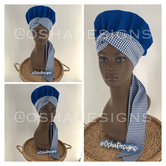Royal Blue Gingham African Style Hat for Women