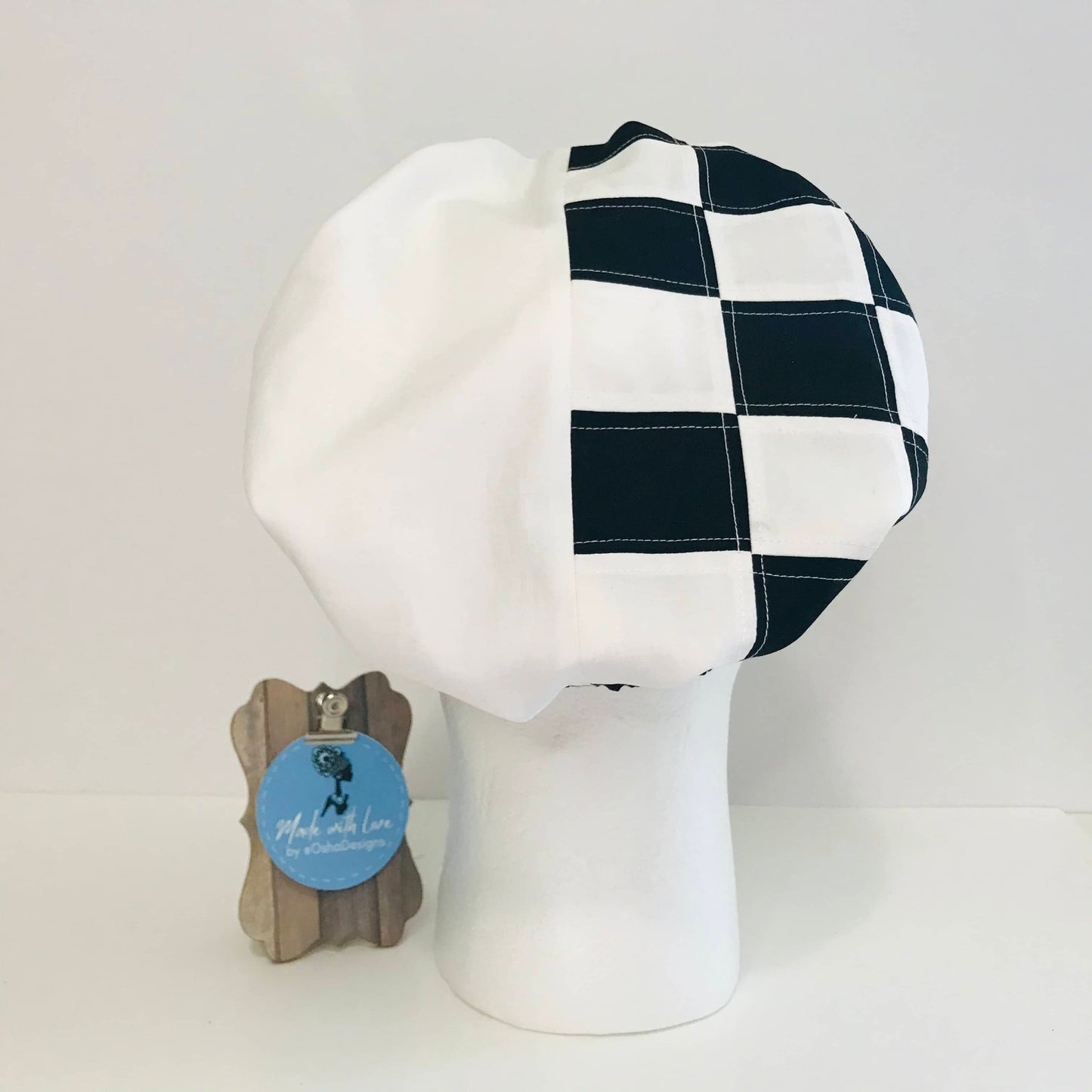 Black and White Plaid Beanie Hat for Men