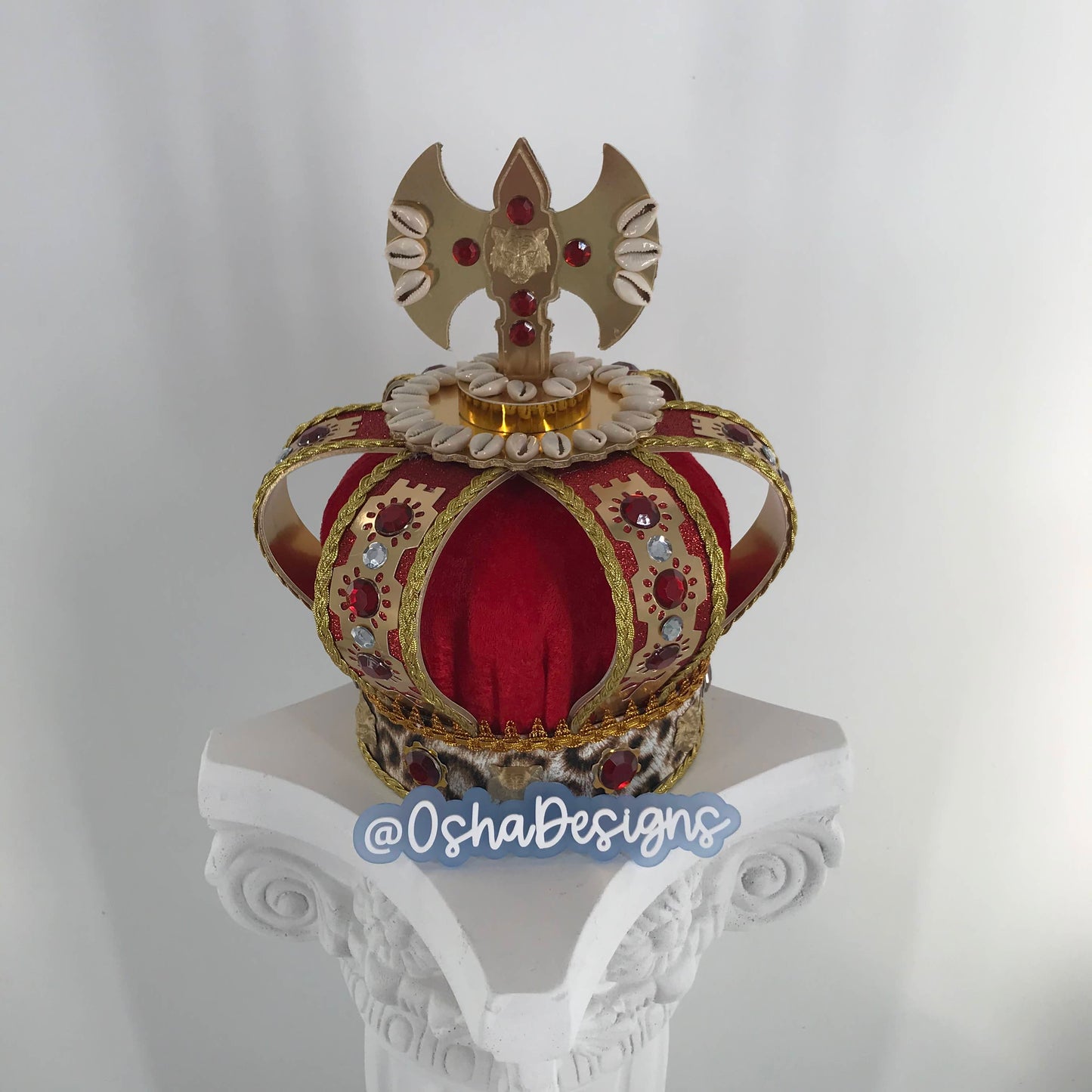 Shango Red and Gold Crown with Tigers