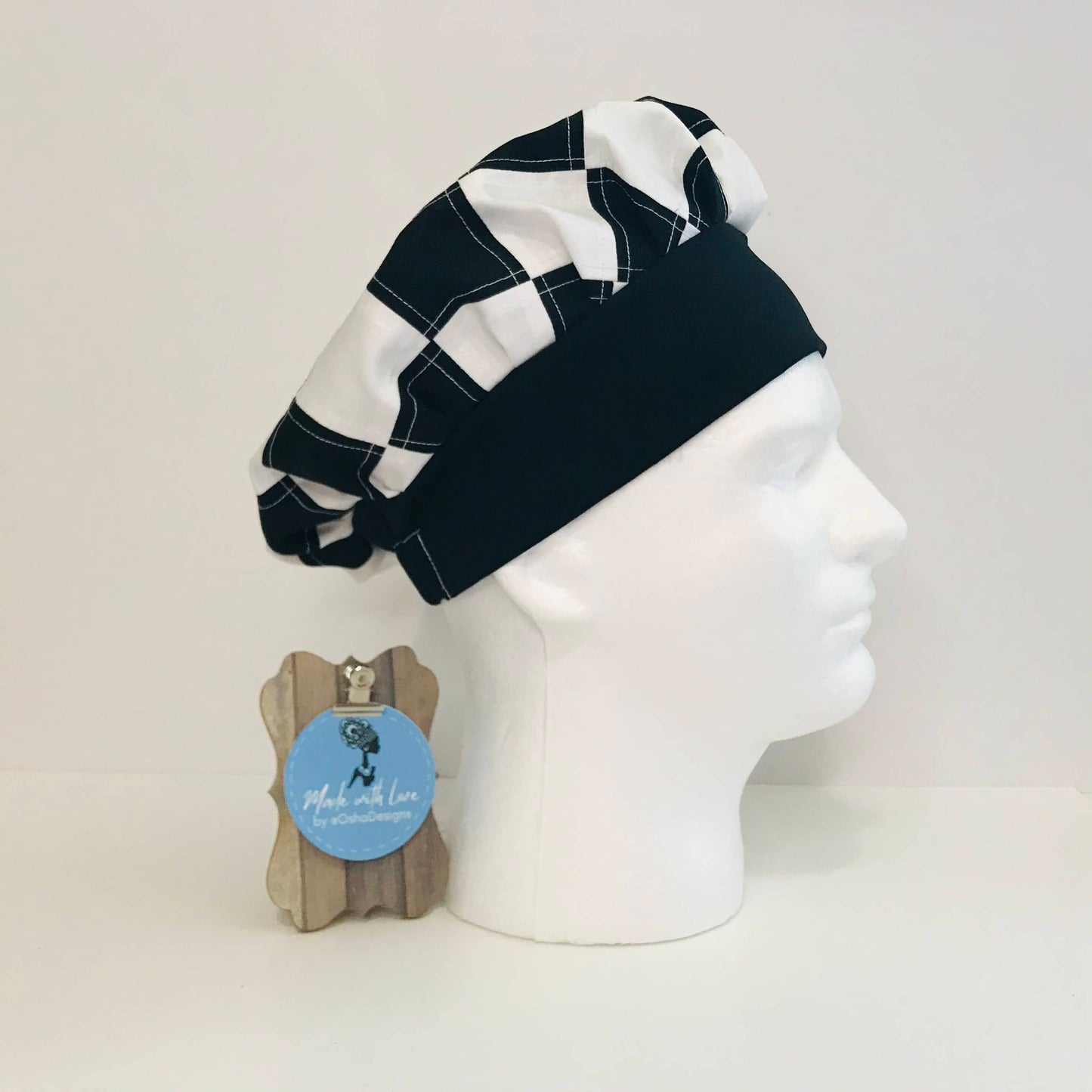 Black and White Plaid Beanie Hat for Men