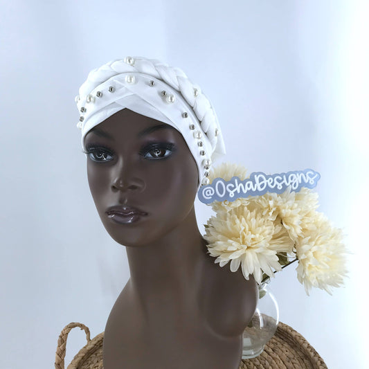 Elegant White Hat Headwrap for Iyawo