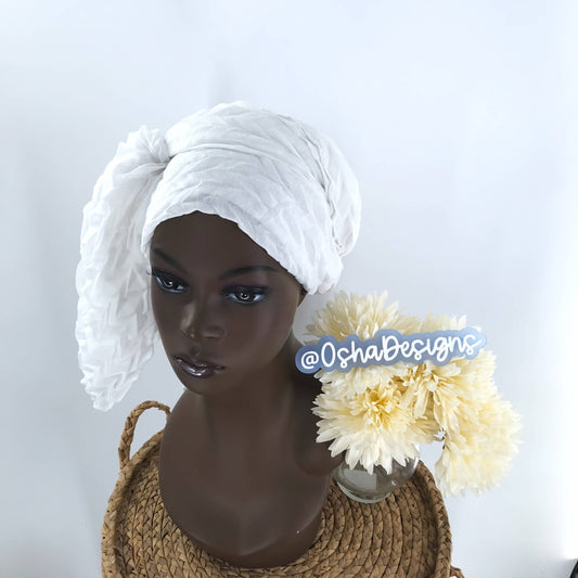Elegant White Extra Large Scarf Headwrap for Iyawo