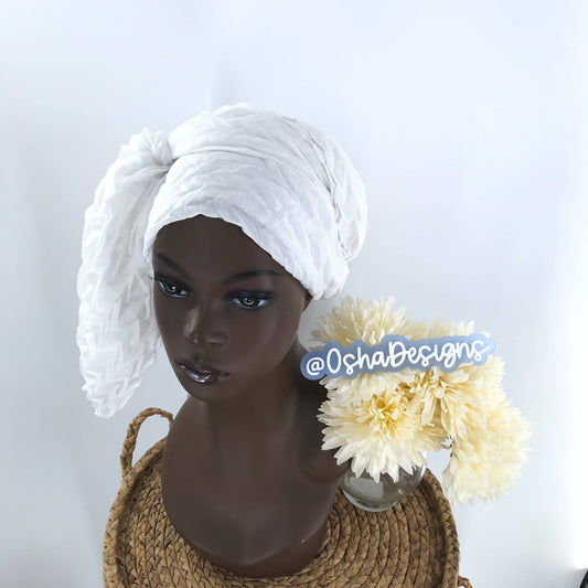 Elegant White Extra Large Scarf Headwrap for Iyawo