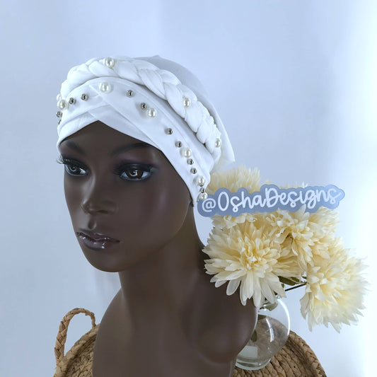 Elegant White Hat Headwrap for Iyawo