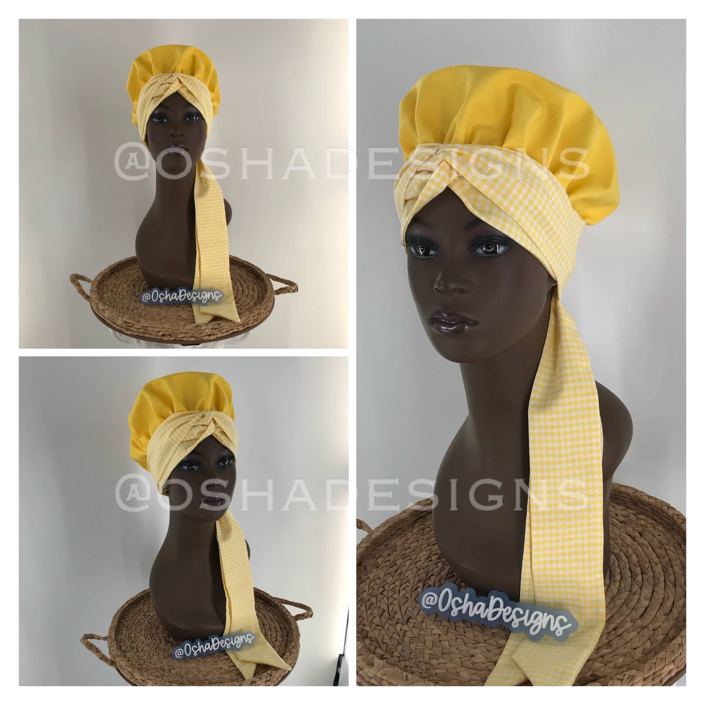 Oshun Yellow Gingham African Style Hat for Women