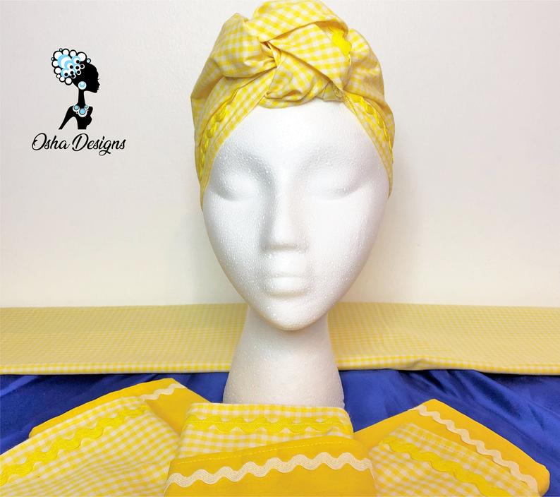 Large Yellow Gingham Headkerchief Oshun