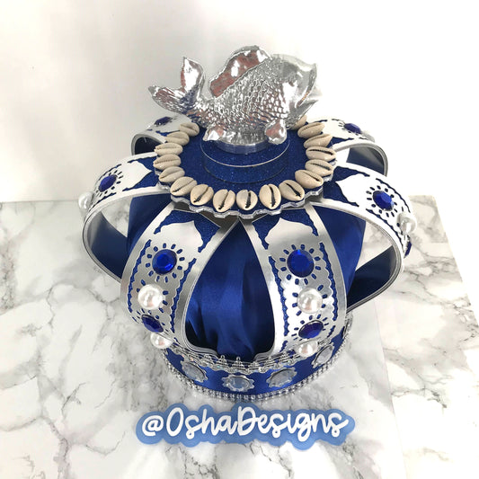 Yemaya Royal Blue and Silver Crown with Fish