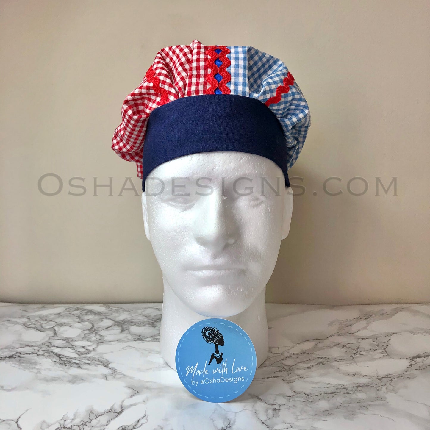 Blue and Red Gingham Hat for Men