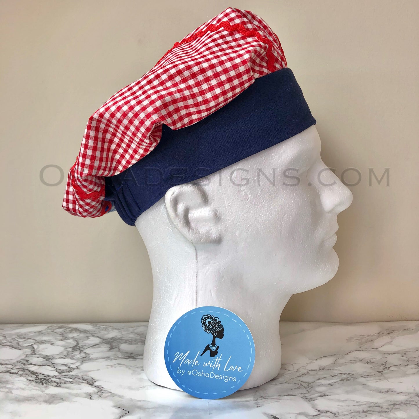 Blue and Red Gingham Hat for Men