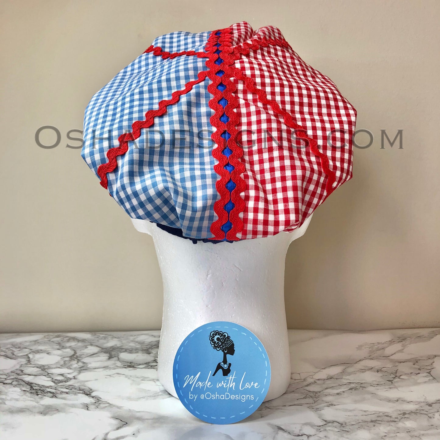 Blue and Red Gingham Hat for Men